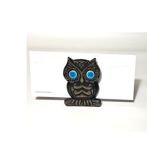 Vintage Owl Cast Iron Letter-Napkin Holder Blue Tile Eyes MCM